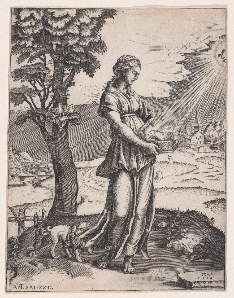 The Cumaean Sibyl, datert 1516. av Agostino Veneziano