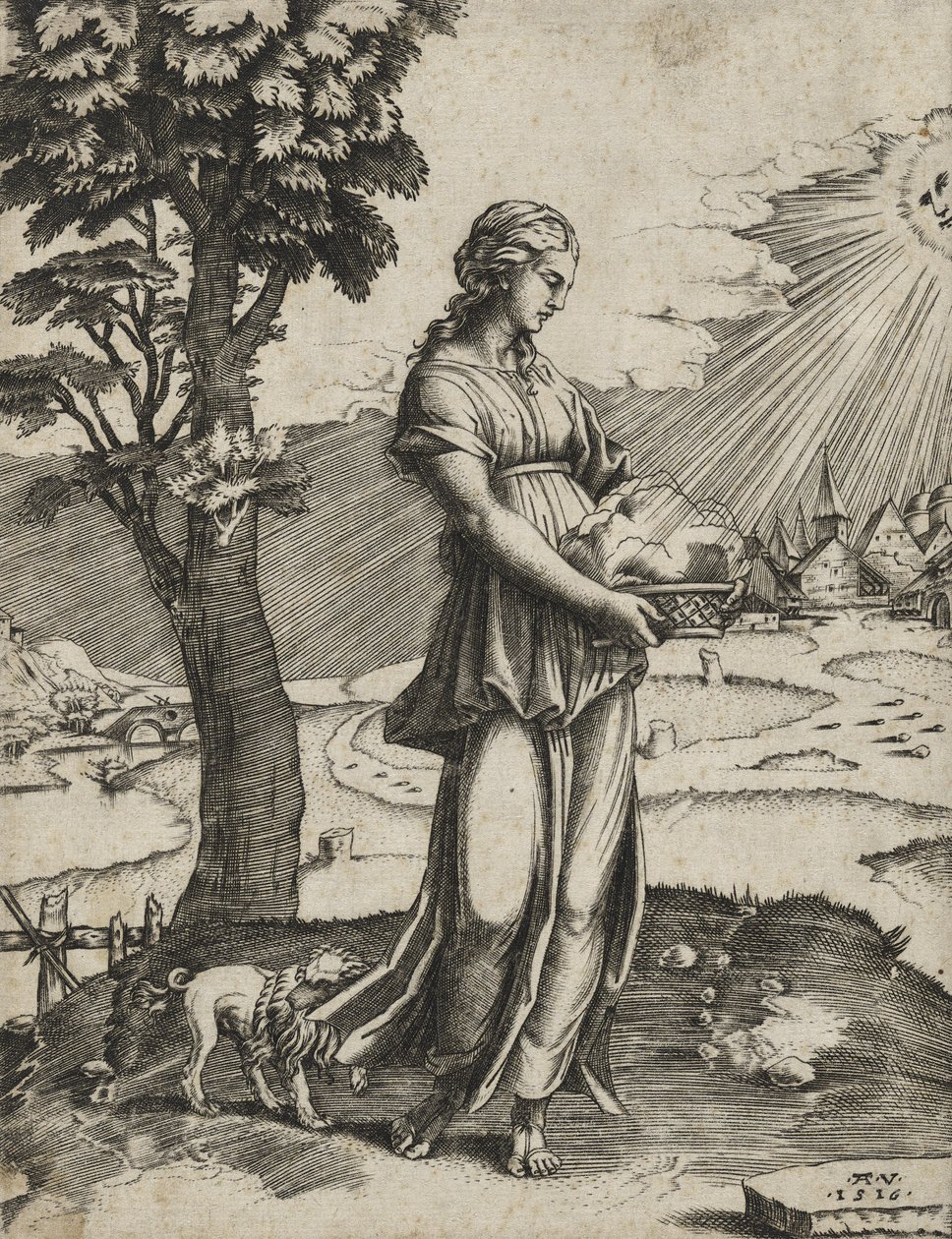 The Cumaean Sybil, 1516 (gravering på lagt papir) av Agostino Veneziano