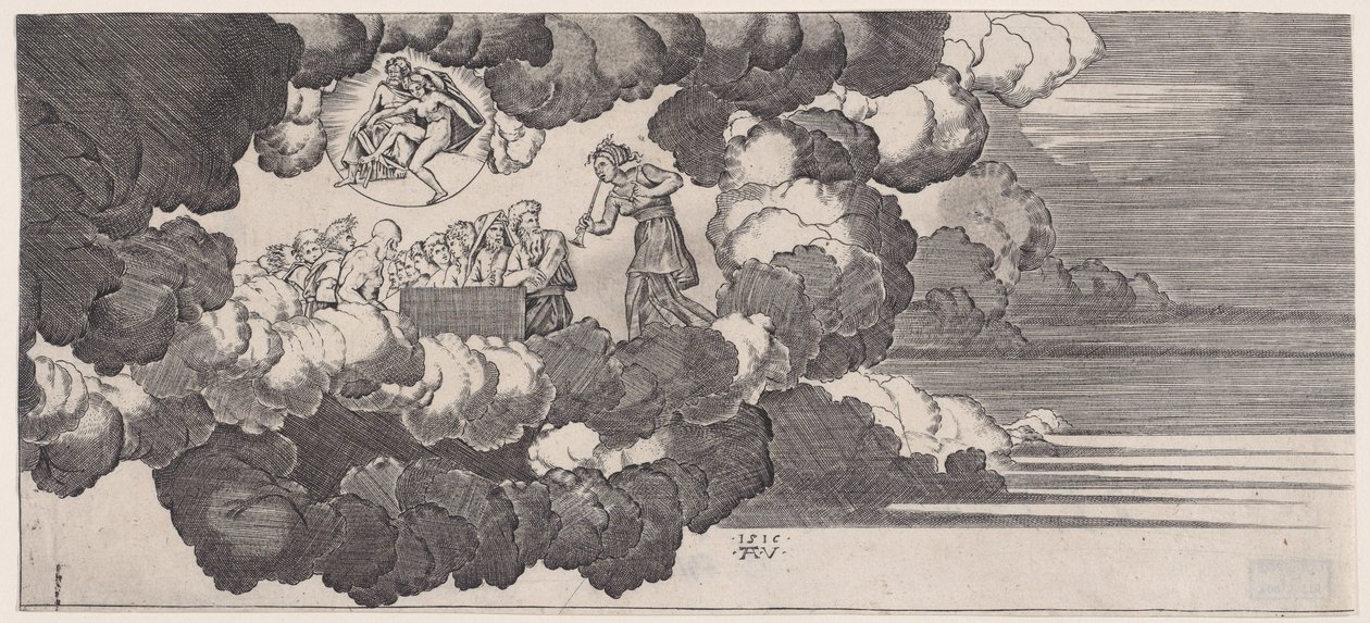 Nyhetene brakt til Olympus, datert 1516. av Agostino Veneziano
