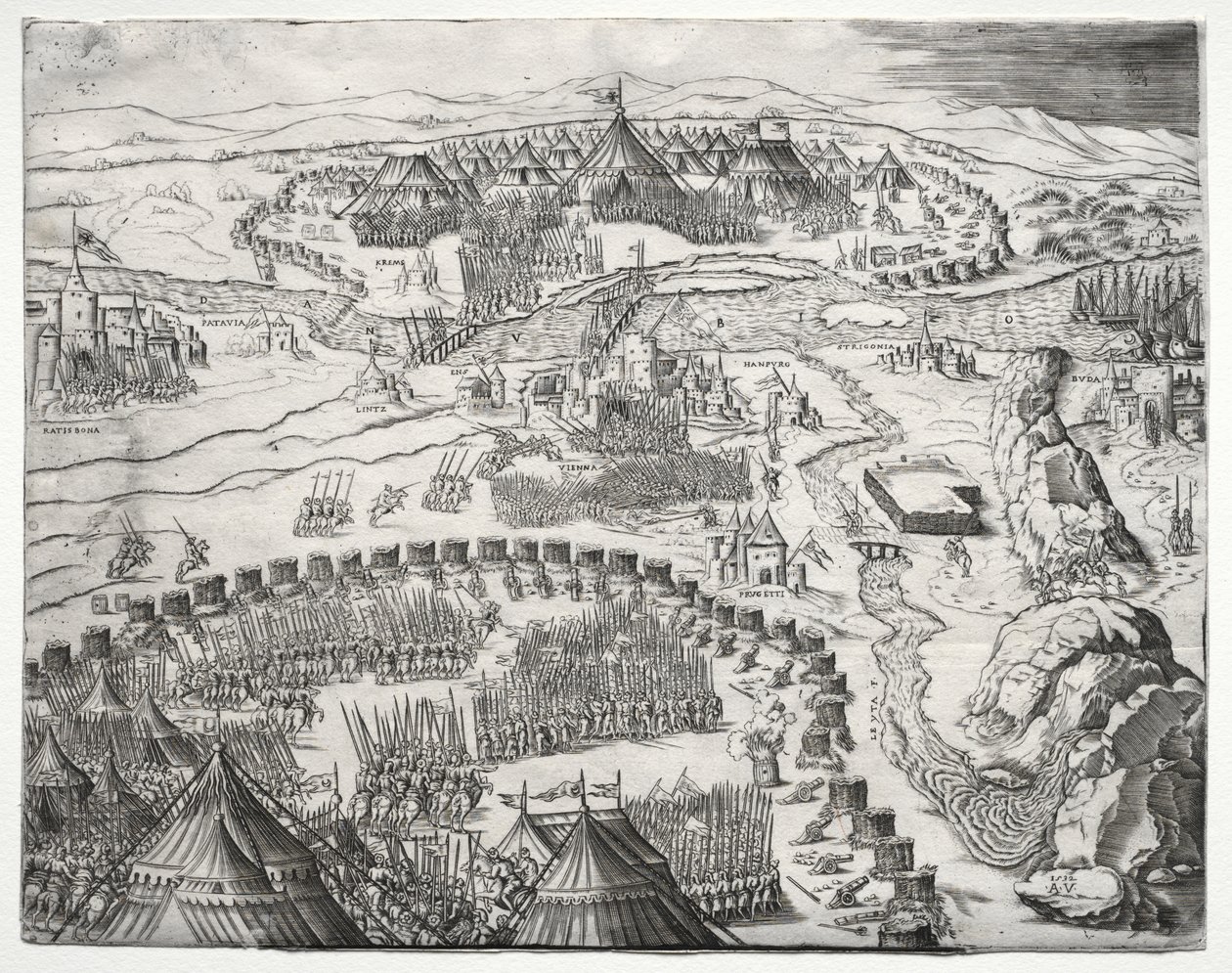 Posisjonen og leiren til hærene til Charles V og Soliman II av Agostino Veneziano