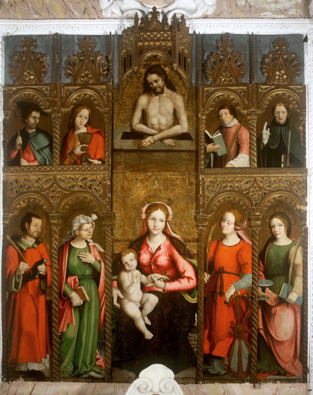 Polyptych av Jomfru Maria, Madonna med helgener av Agostino da Casanova