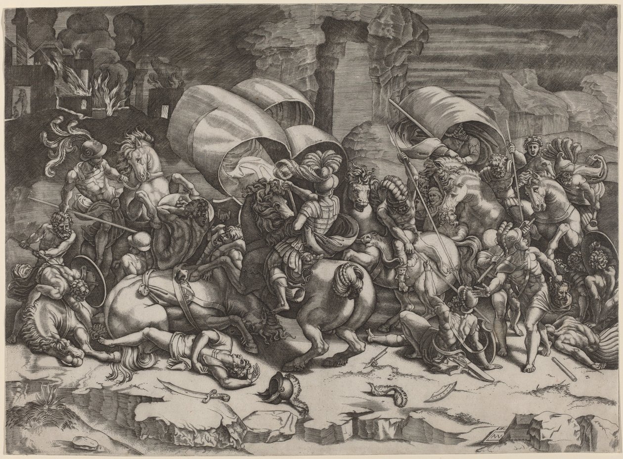 Kampen med Cutlass av Agostino dei Musi, after Giulio Romano