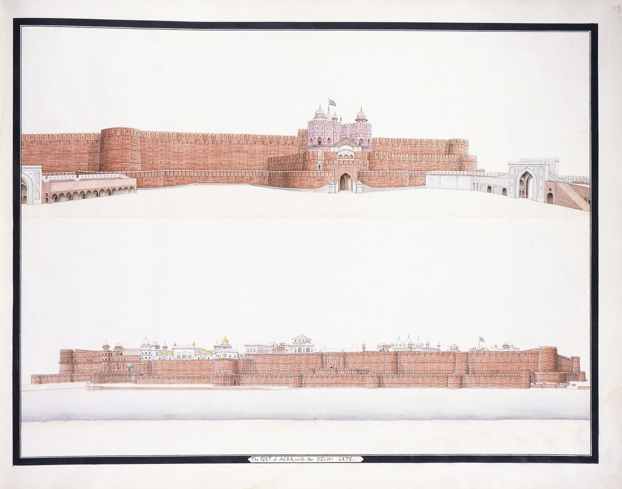 Fortet i Agra, med Delhi-porten, ca. 1815 av Agra School