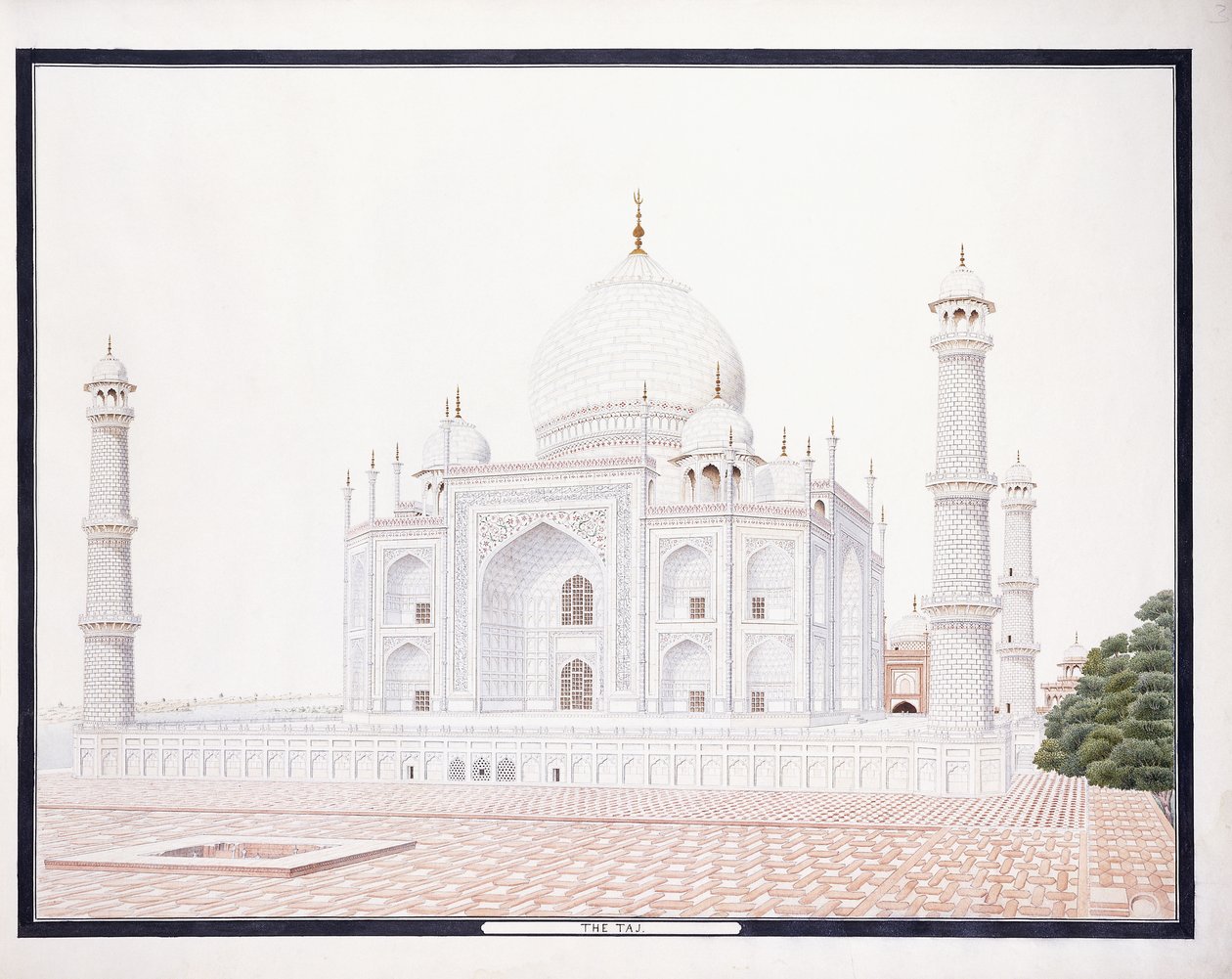 The Taj, ca. 1815 (blyant, penn, grått blekk, m/c) av Agra School