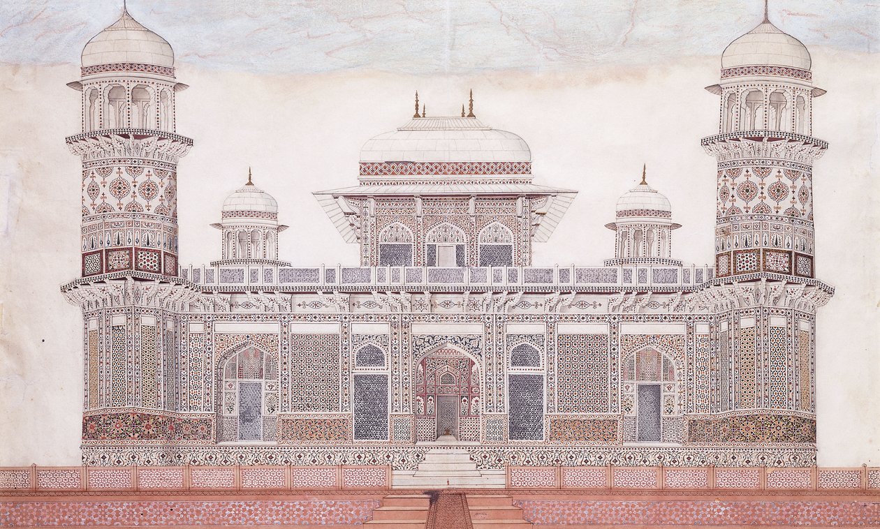Itmad-ud-daulas grav, ca. 1815 (blyant, penn og svart blekk, w/c, forsterket med berøringer o) av Agra School