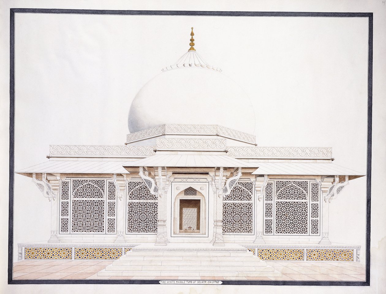 Den hvite marmorgraven til Seliem Chistie, ca. 1815 (blyant, penn og blekk, m/c) av Agra School