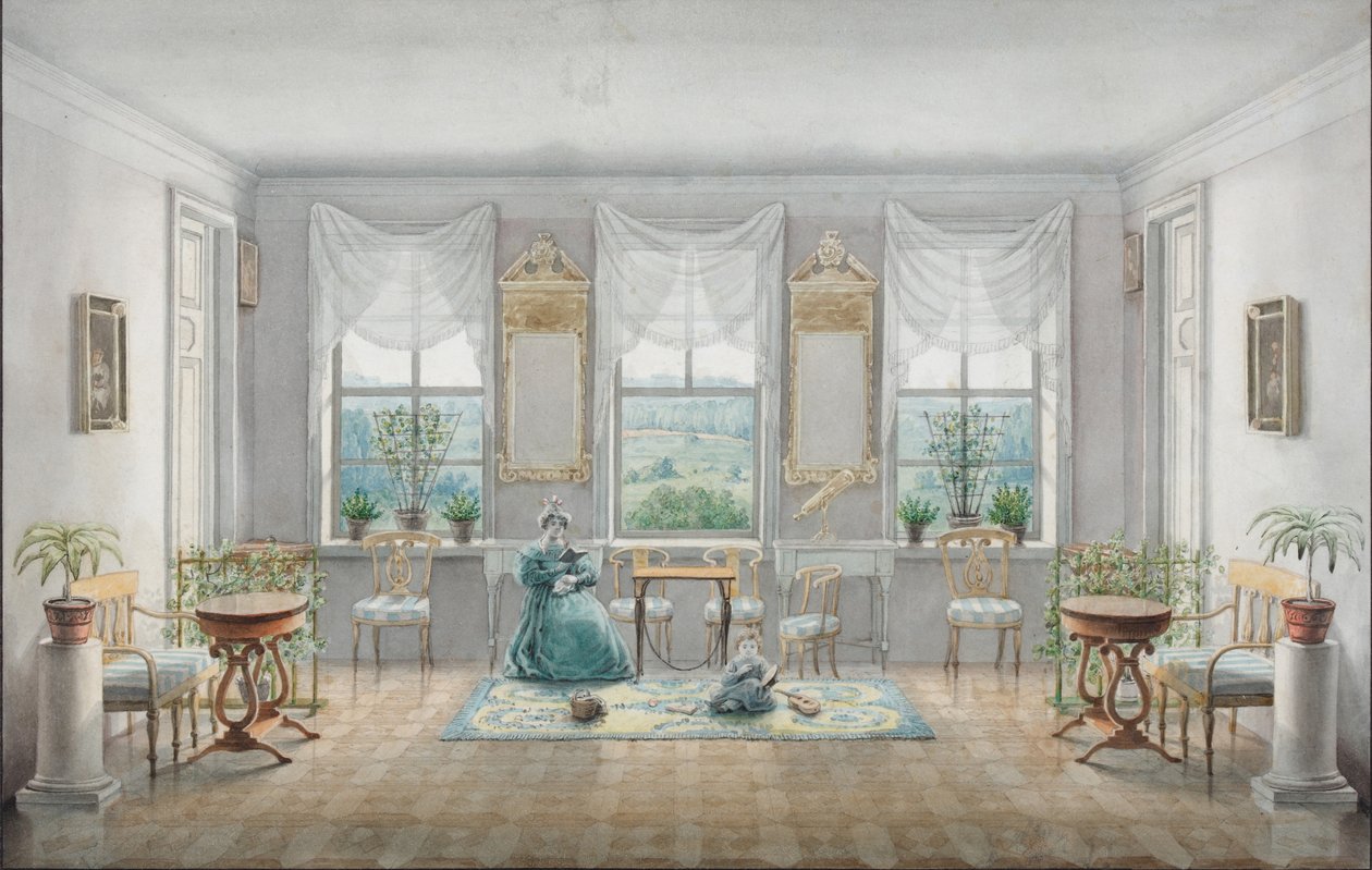 Tegnestuen i herregården Gorki, 1831 av Agrafena Dmitrievna Blagovo
