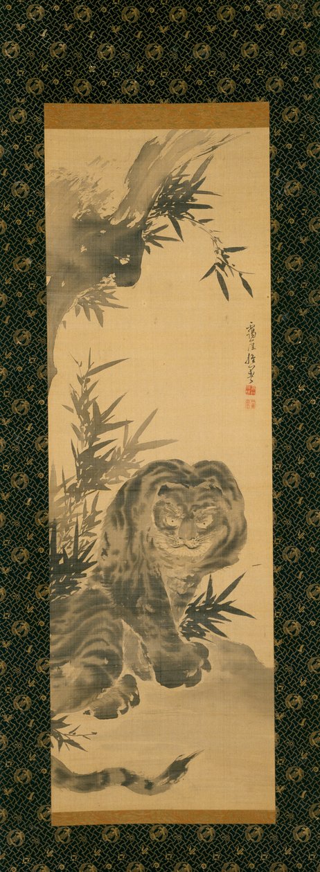Tiger og bambus, tidlig på 1800-tallet (blekk på silke) av Aigai Aigai