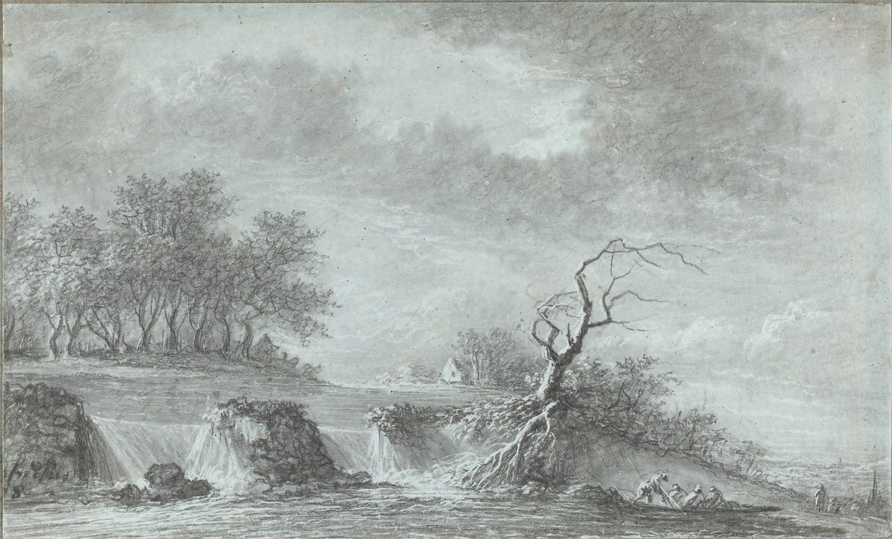 Elvelandskap med en foss av Aignan Thomas Desfriches