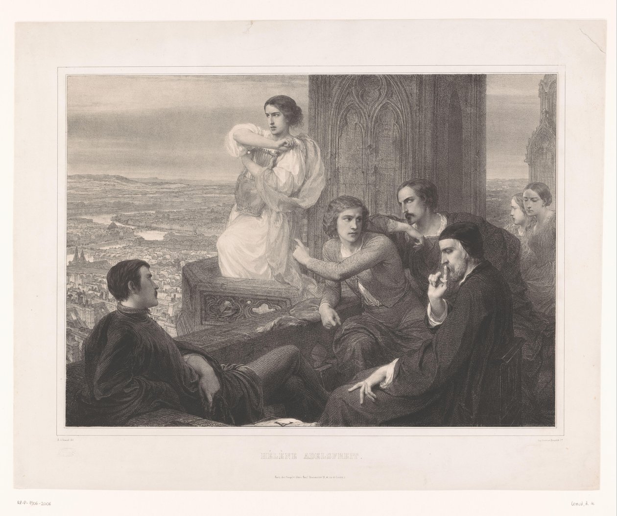 Hélène med Adelsfreits lyre og andre figurer på et tårn Helene Adelsfreit (tittel på objekt) av Aimé de Lemud
