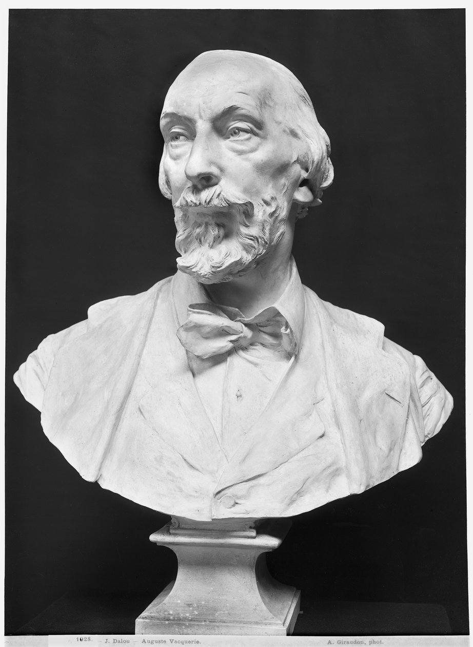 Byste av Auguste Vacquerie (1819-95) (gips) (bw-bilde) av Aime Jules Dalou