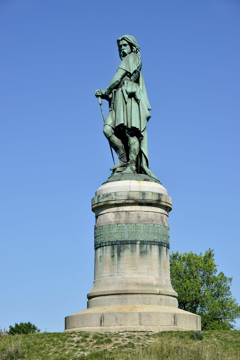 Kolossal statue av Vercingetorix (72-46 f.Kr.), gallisk leder - Skulptur av Millet Aime (1819-1891) 6,60 m høy erige i 1865 på den vestlige delen av Mont Auxois (base 7 m høy av Viollet Le Duc) Alise Sainte Reine 1865 av Aime Millet