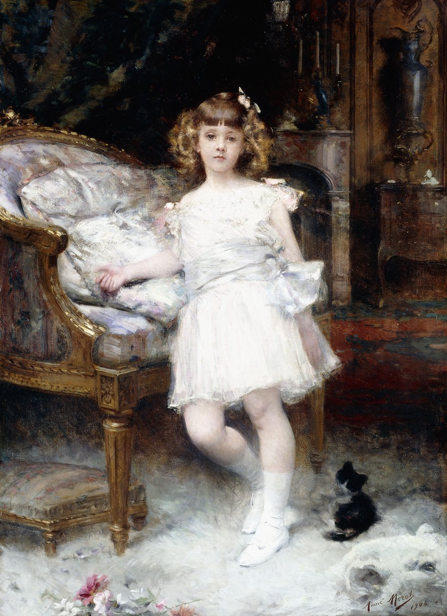 Portrett av Janine Potin med en kattunge, 1904 av Aimé Nicolas Morot