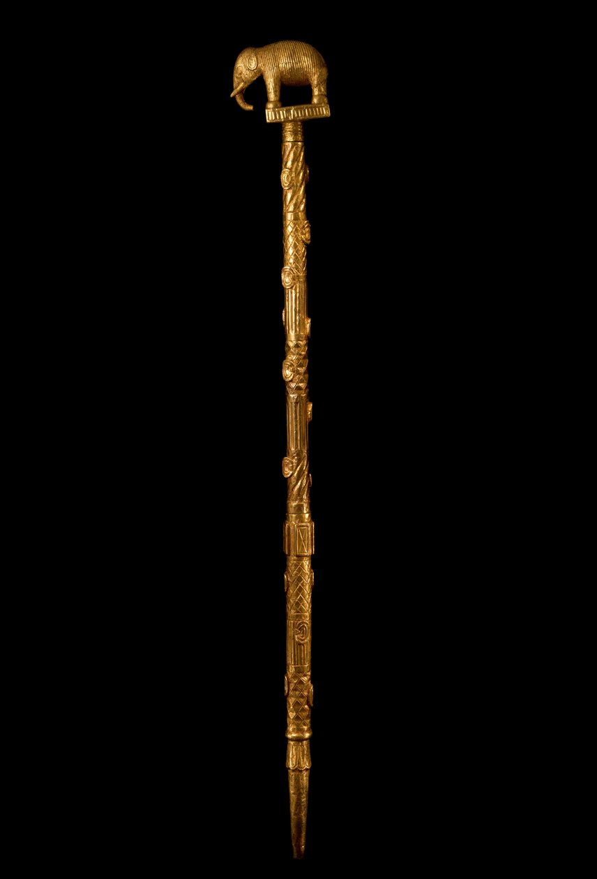 Lingviststab med Elephant Finial, Ghana, ca. 1890 (tre og bladgull) av Akan School