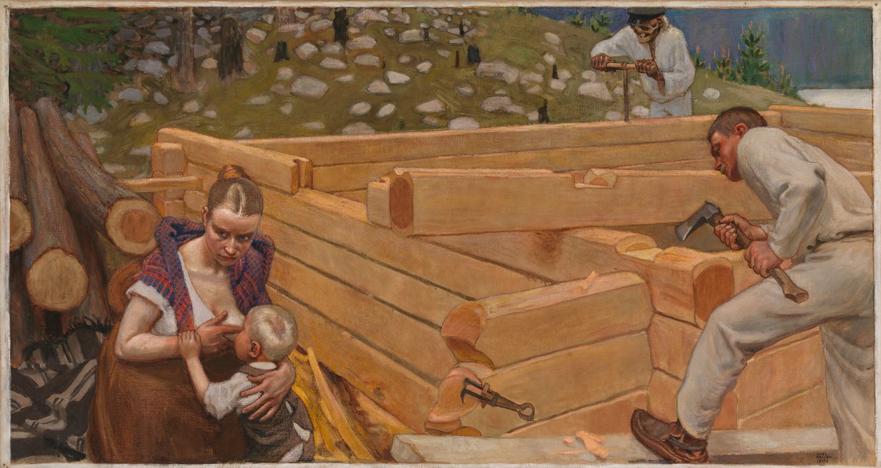 Bygning, studie til freskene i Jusélius-mausoleet av Akseli Gallen-Kallela