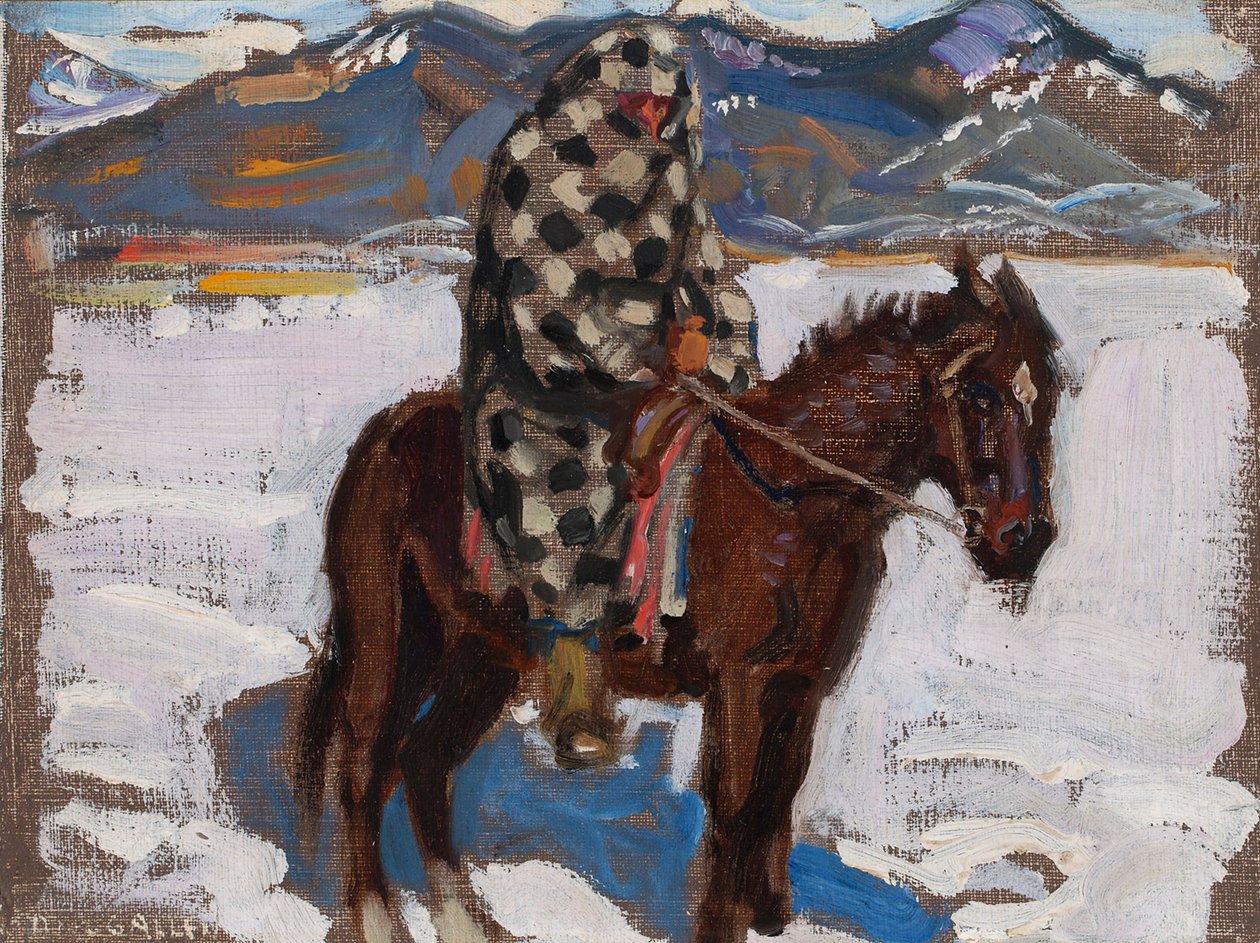 Indianer til hest i snø av Akseli Gallen-Kallela