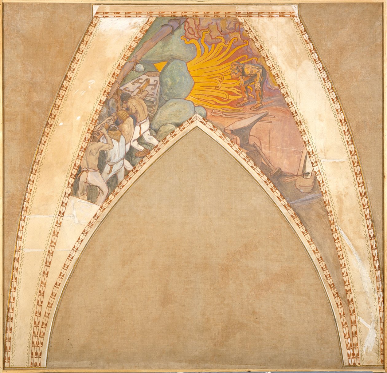 Das Schmieden des Sampo, Skizze für die Kuppelfresken des finnischen Pavillons auf der Weltausstellung 1900 in Paris av Akseli Gallen-Kallela