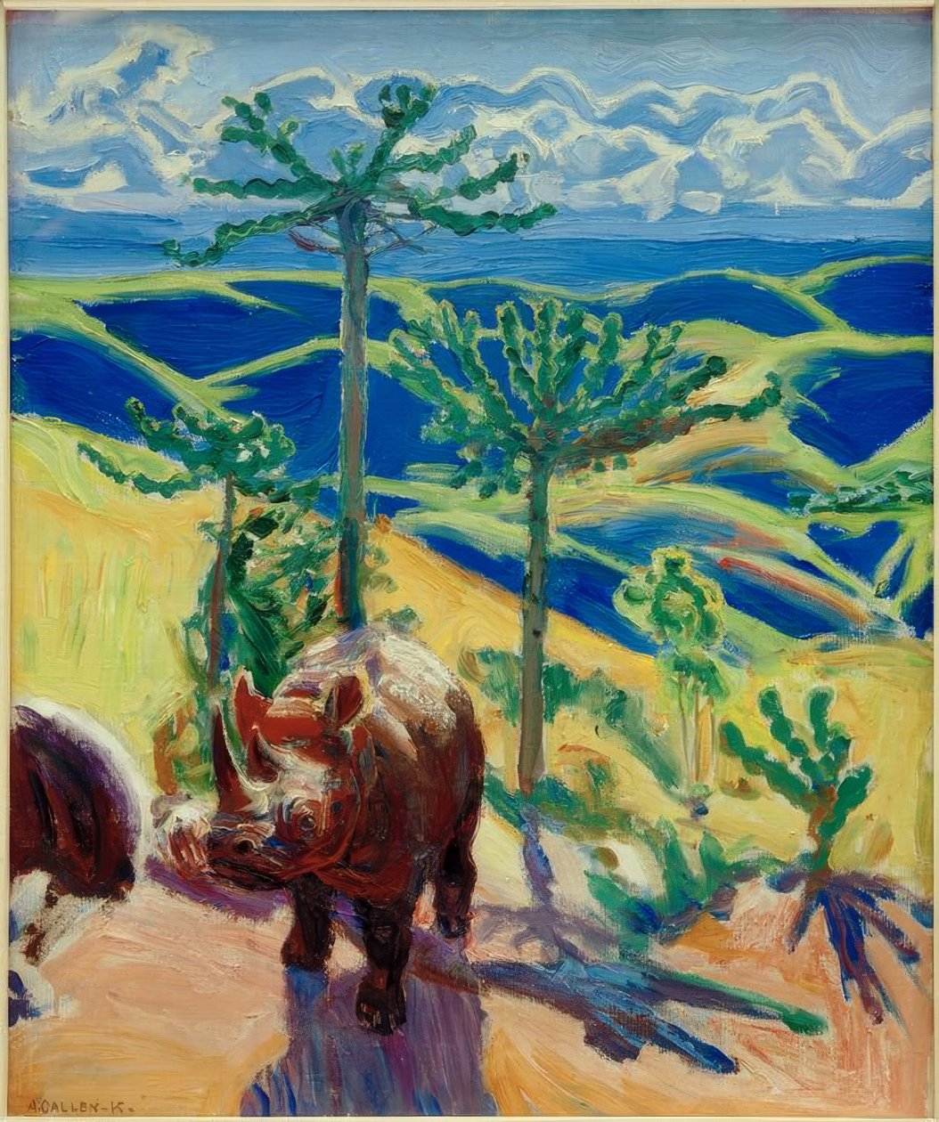 Neshorn og Euphorbia trær av Akseli Valdemar Gallen Kallela