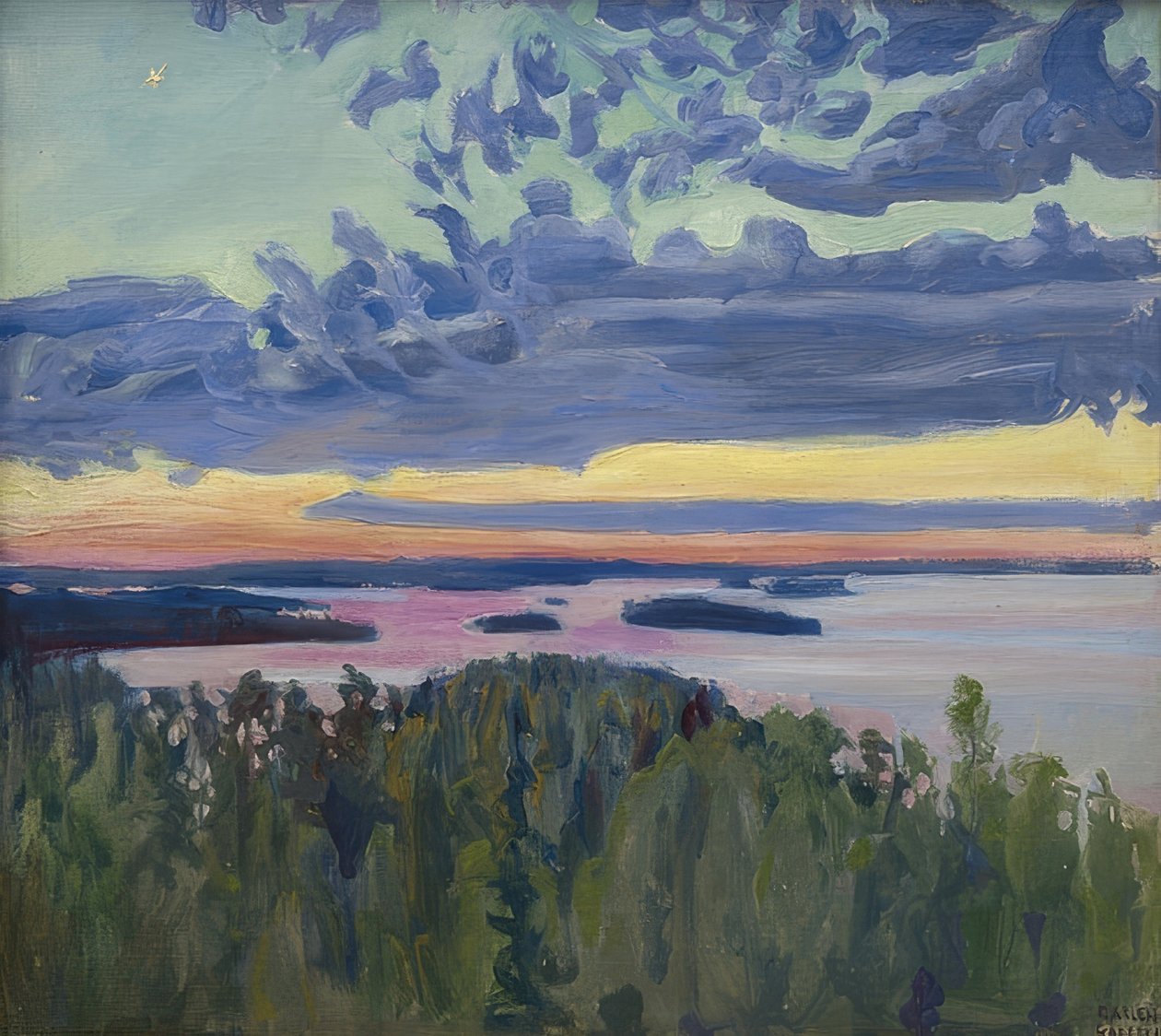 Solnedgang over innsjøen av Akseli Valdemar Gallen Kallela