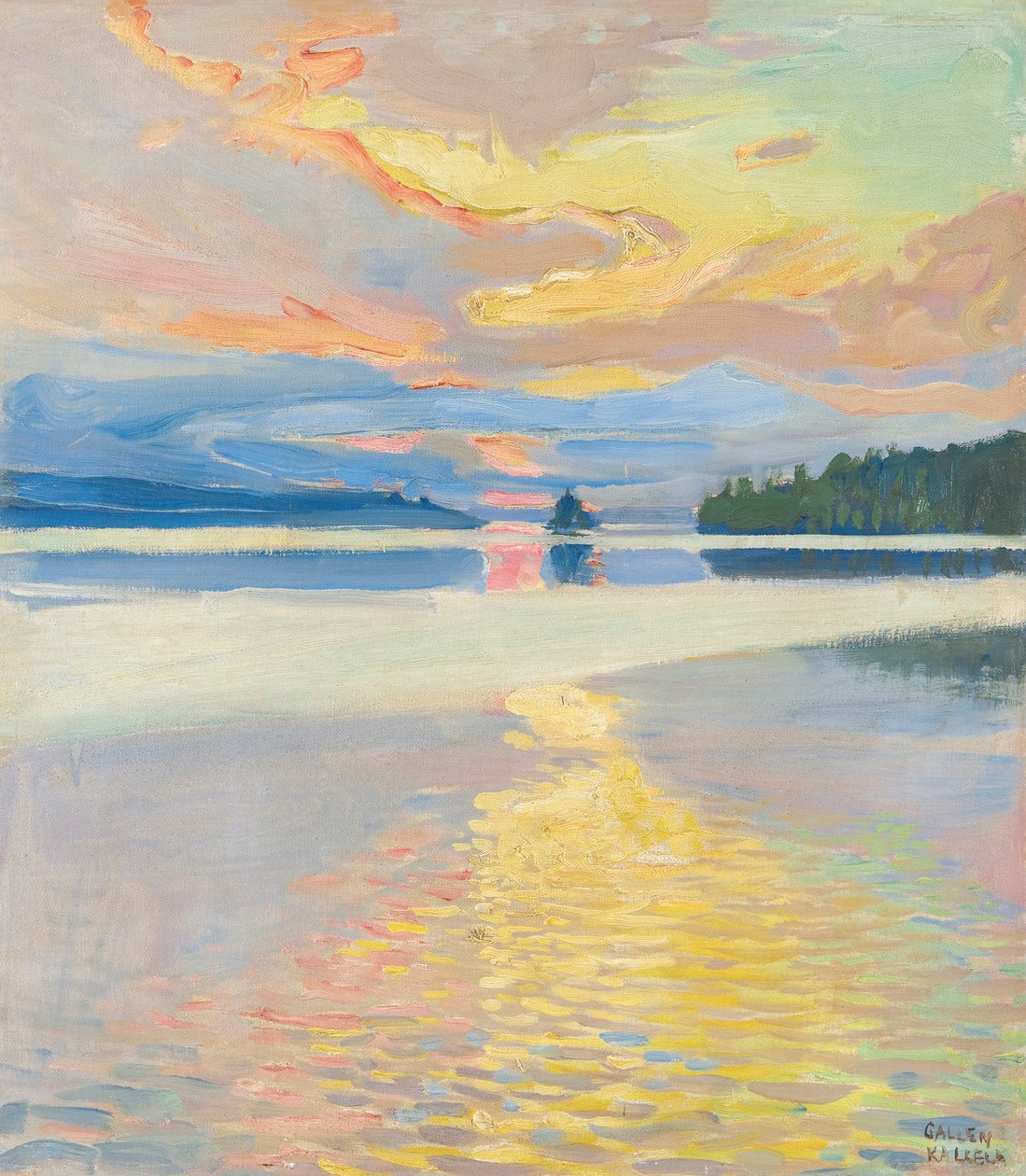 Solnedgang over innsjøen Ruovesi, ca. 1915 (olje på lerret) av Akseli Valdemar Gallen Kallela