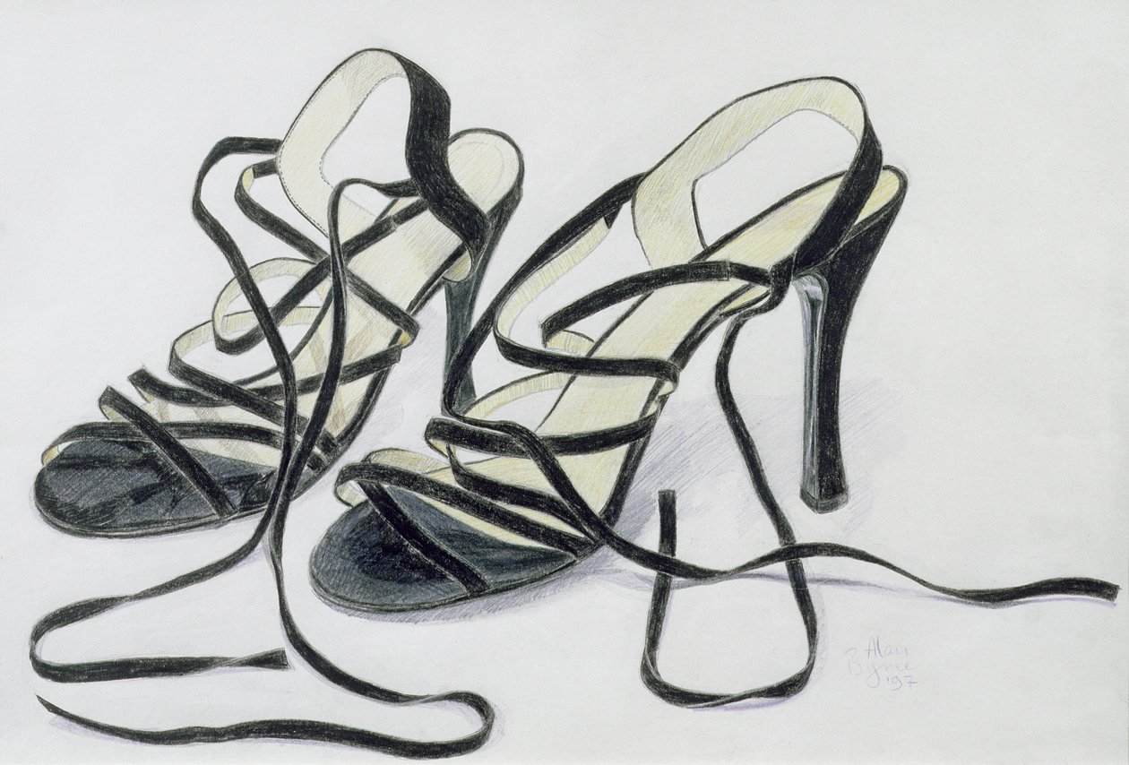 Black Strappy Shoes, 1997 (farget blyant på papir) av Alan Byrne