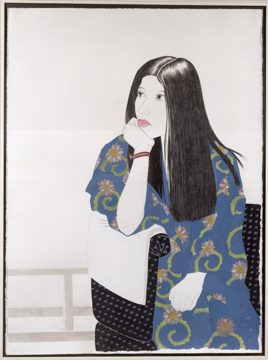 Blue Kimono, 1995 (blekk, wc, gouache og kull på papir) av Alan Byrne