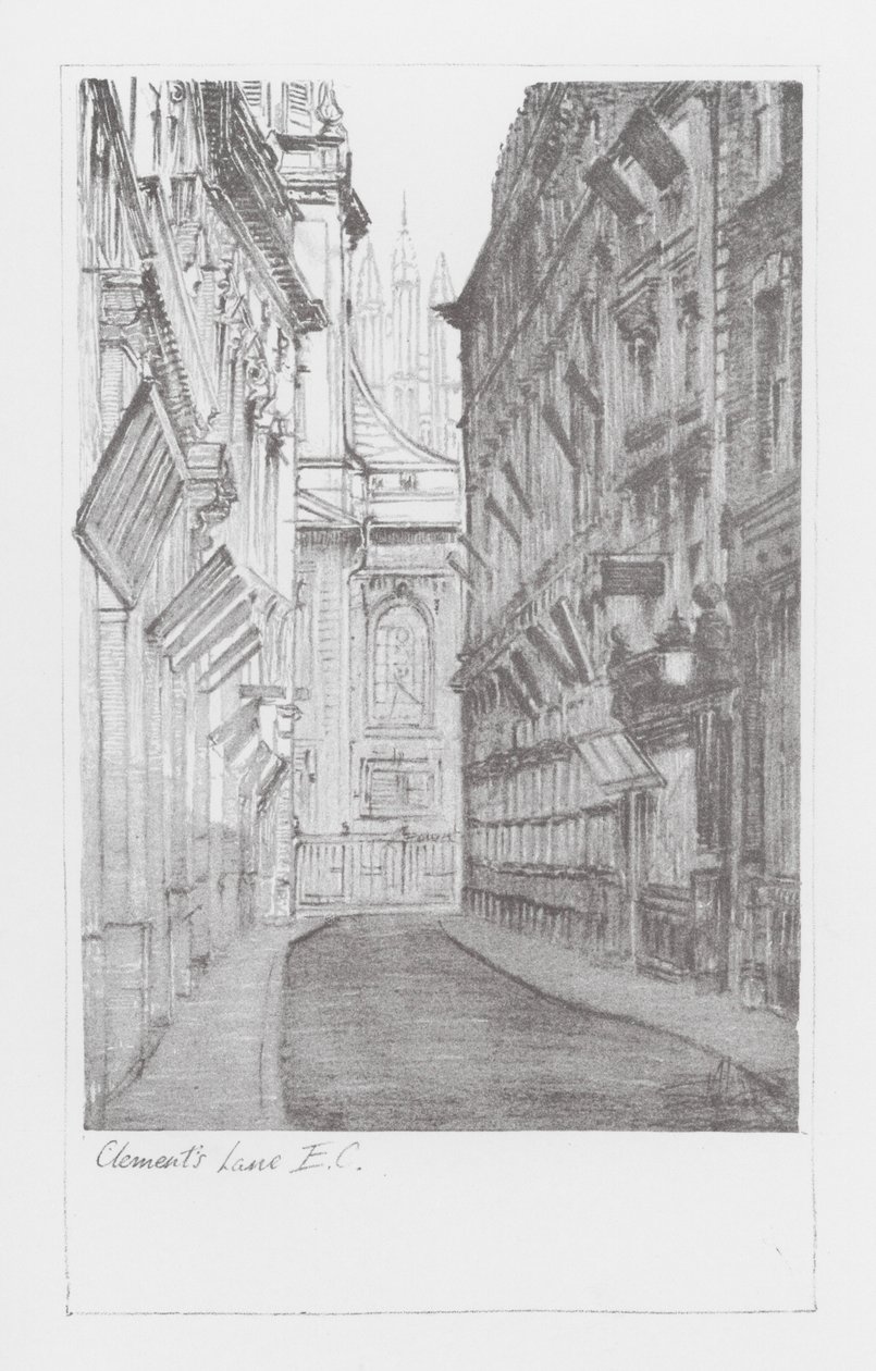 London Lanes: Clement#39;s Lane (litografi) av Alan Stapleton