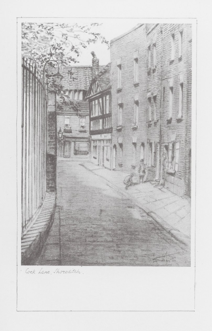 London Lanes: Cock Lane, Shoreditch (litografi) av Alan Stapleton