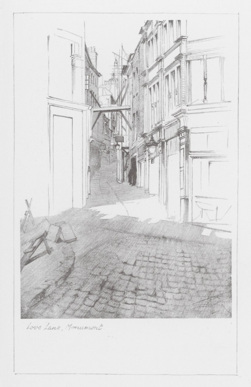 London Lanes: Love Lane, Monument (lito) av Alan Stapleton