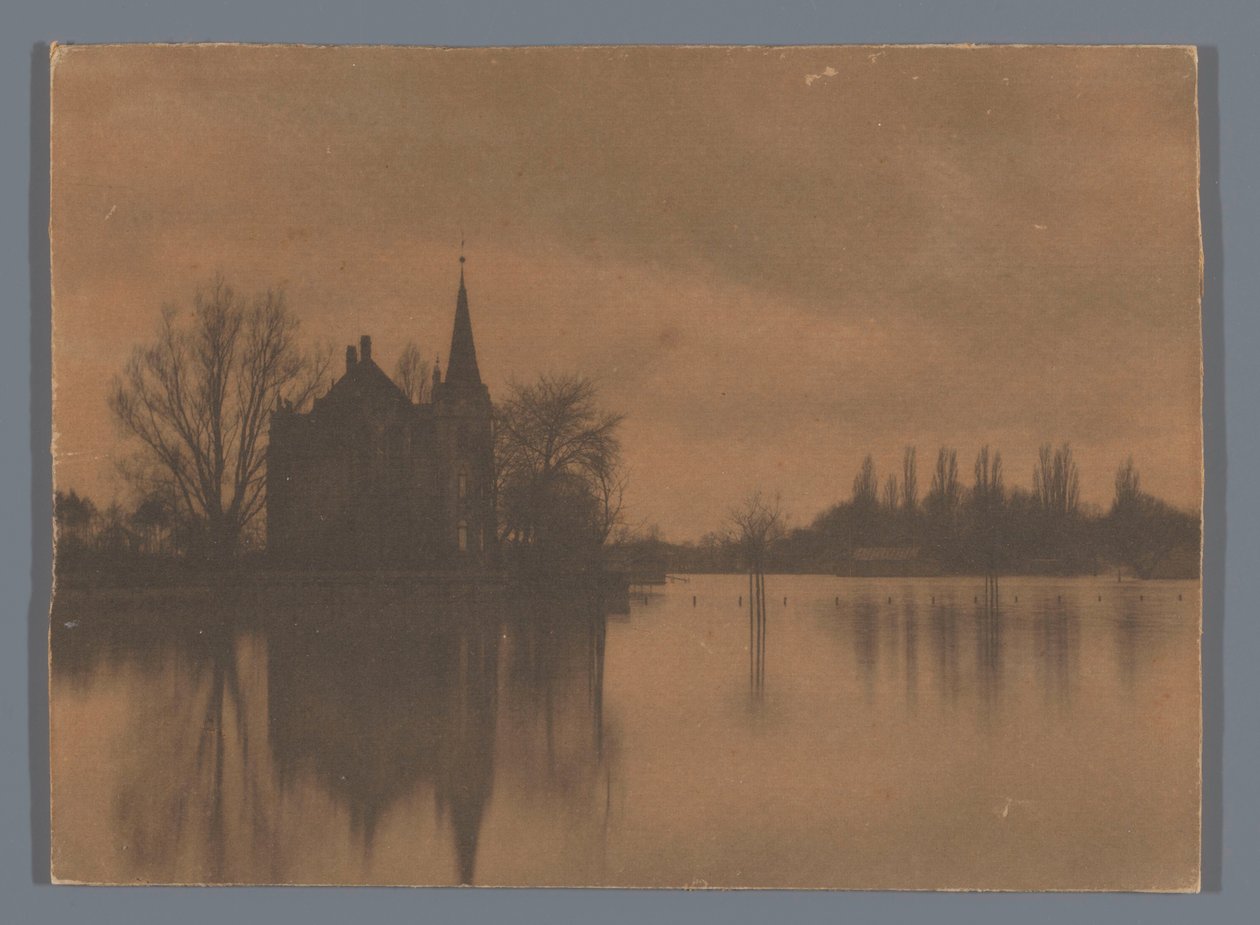 Utsikt over et landsted eller et lite slott ved vannet, Nederland av Alb. Kapteijn (attributed to)