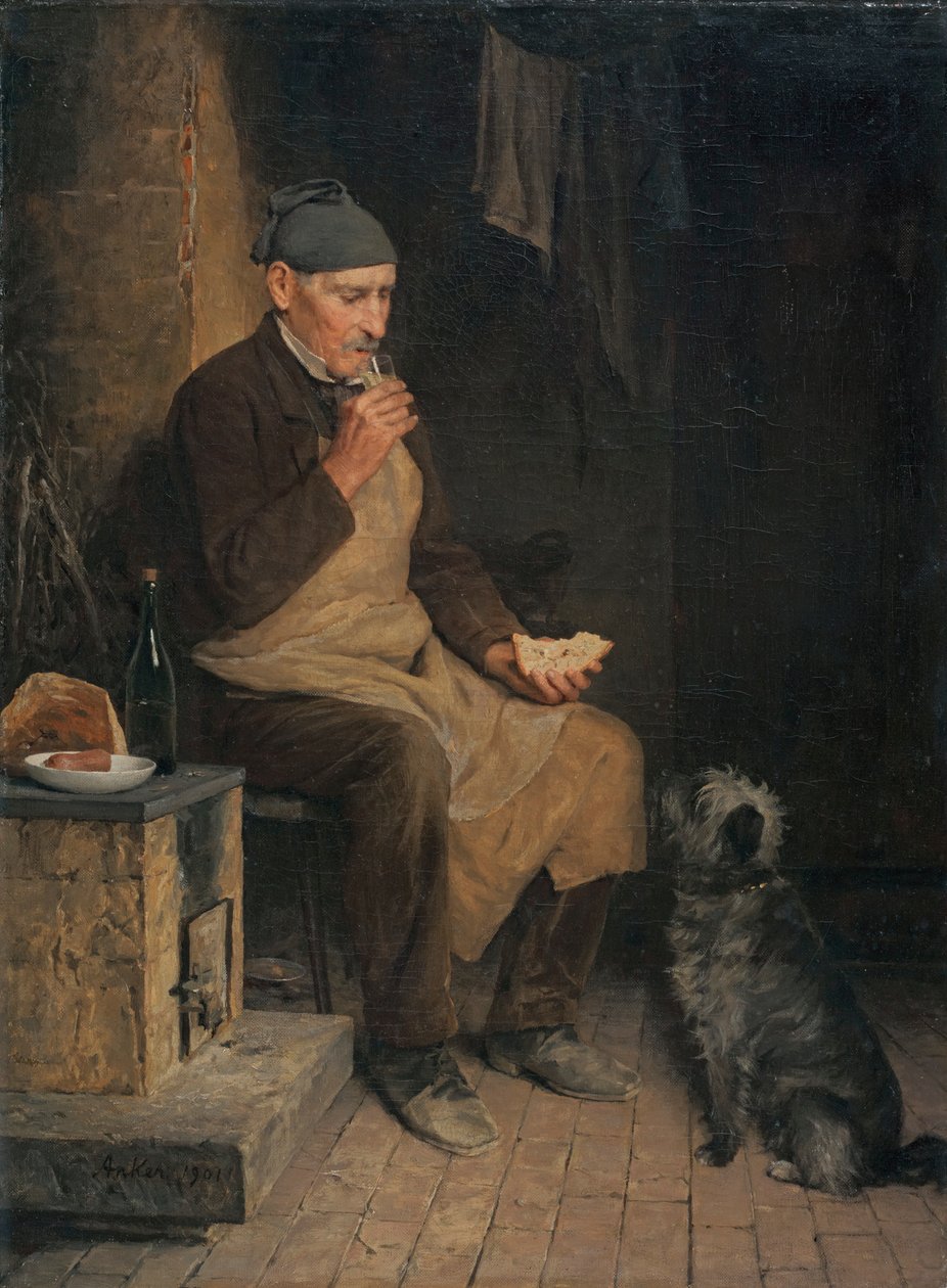 Gubbe ved mellommåltid av Albert Anker