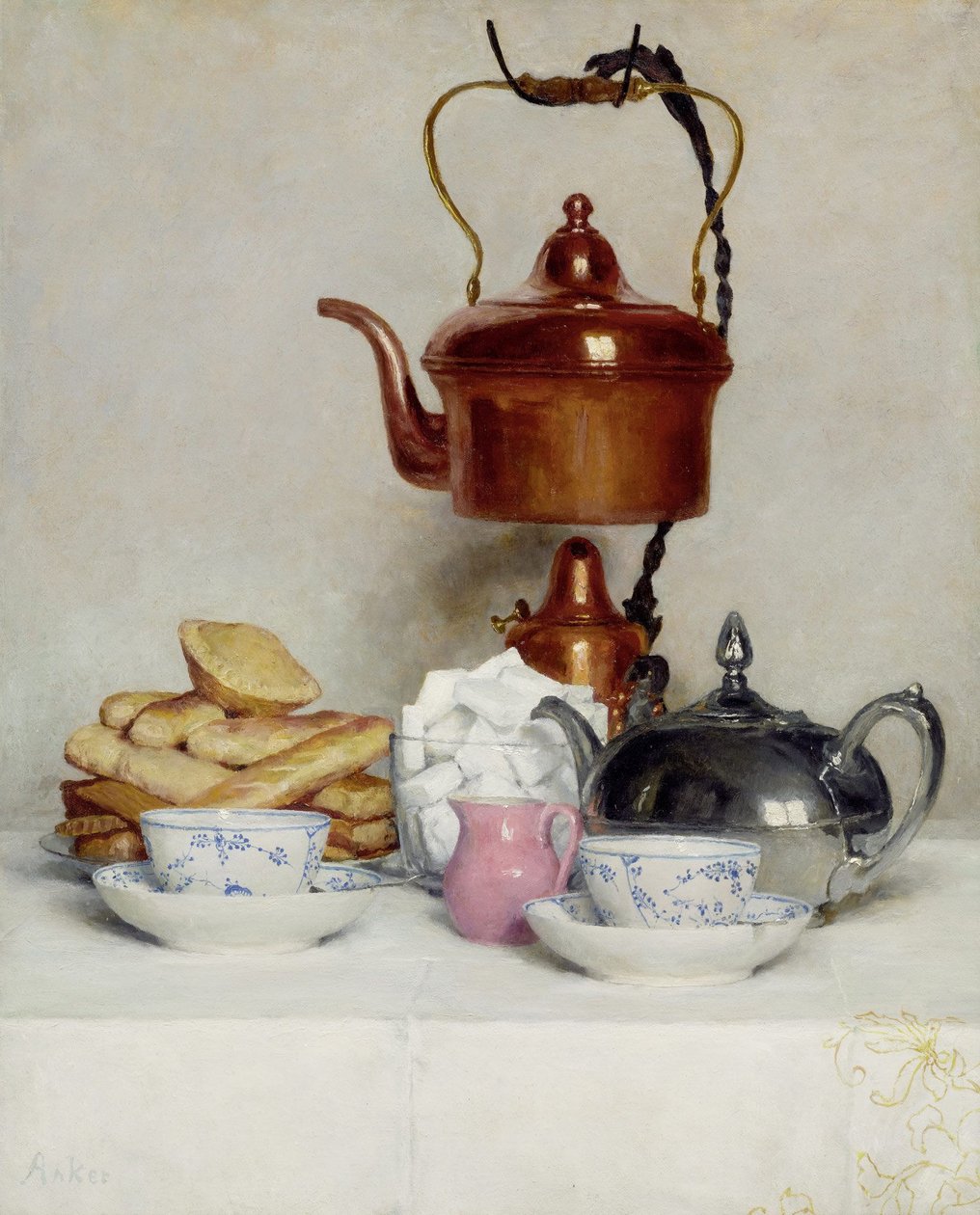 Still life tea service av Albert Anker