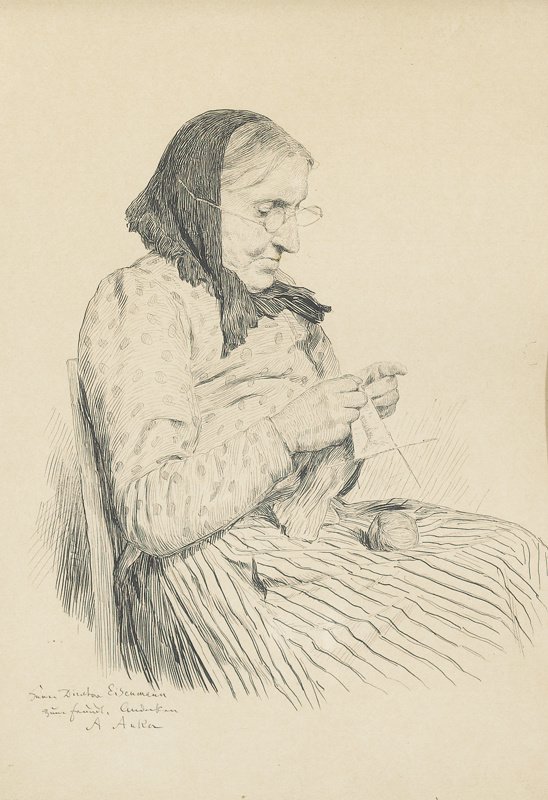 Bestemor som strikker av Albert Anker