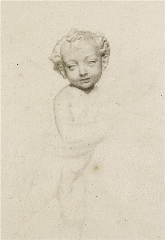Tegning etter den vingede gutten av Andrea del Verrocchio av Albert Anker