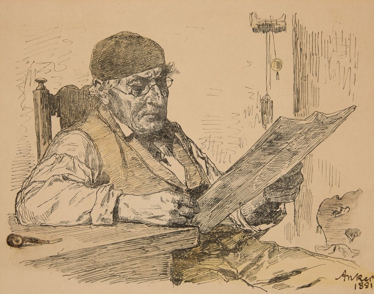 Bonde leser avisen av Albert Anker