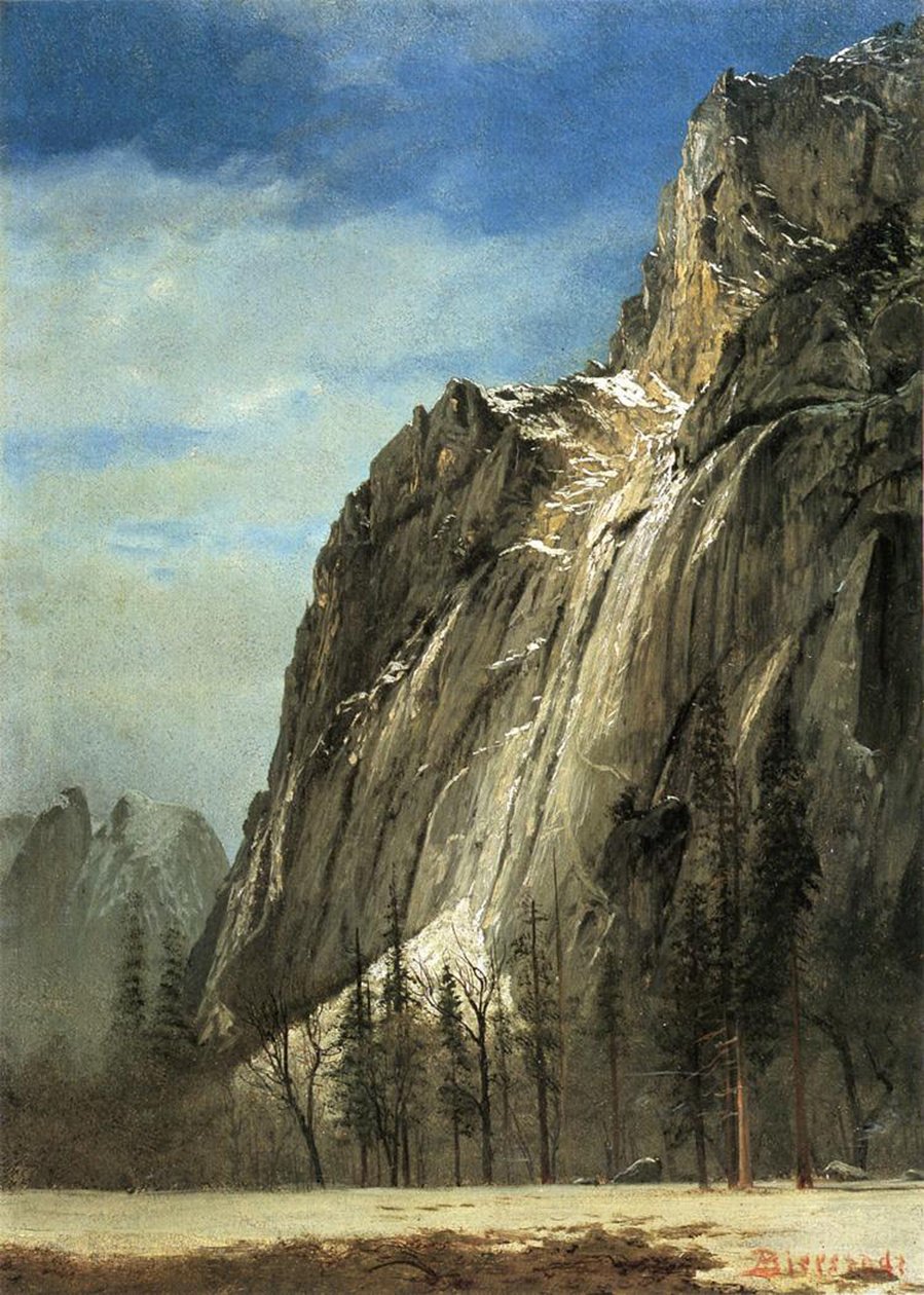 Cathedral Rocks, Yosemite, ca. 1872 (olje på papir på lerret) av Albert Bierstadt