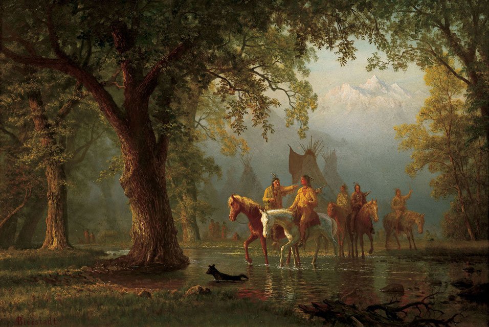 Avreise fra et indisk krigsparti av Albert Bierstadt