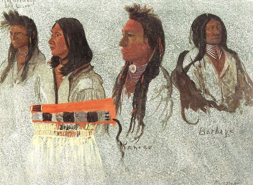 Fire indianere, skisse av Albert Bierstadt