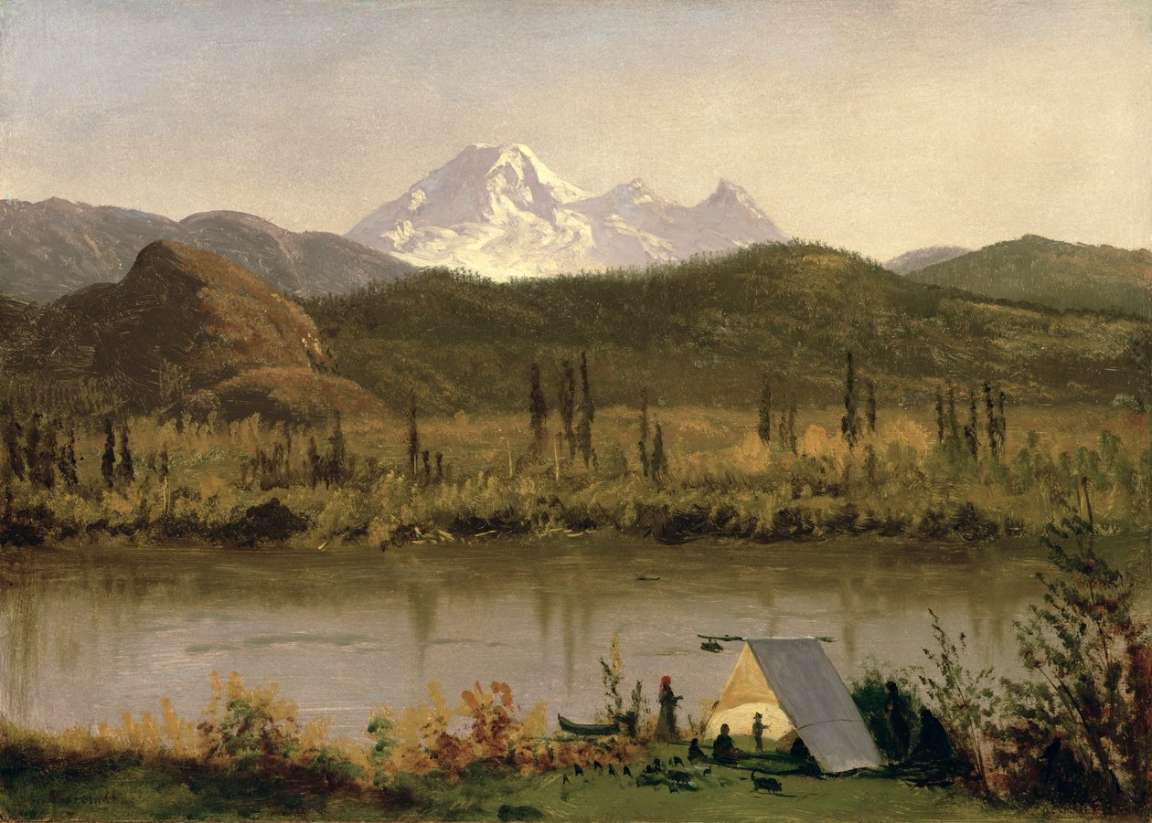 Mount Baker, Washington, fra Frazier River, ca. 1889 (olje på papir montert på lerret) av Albert Bierstadt