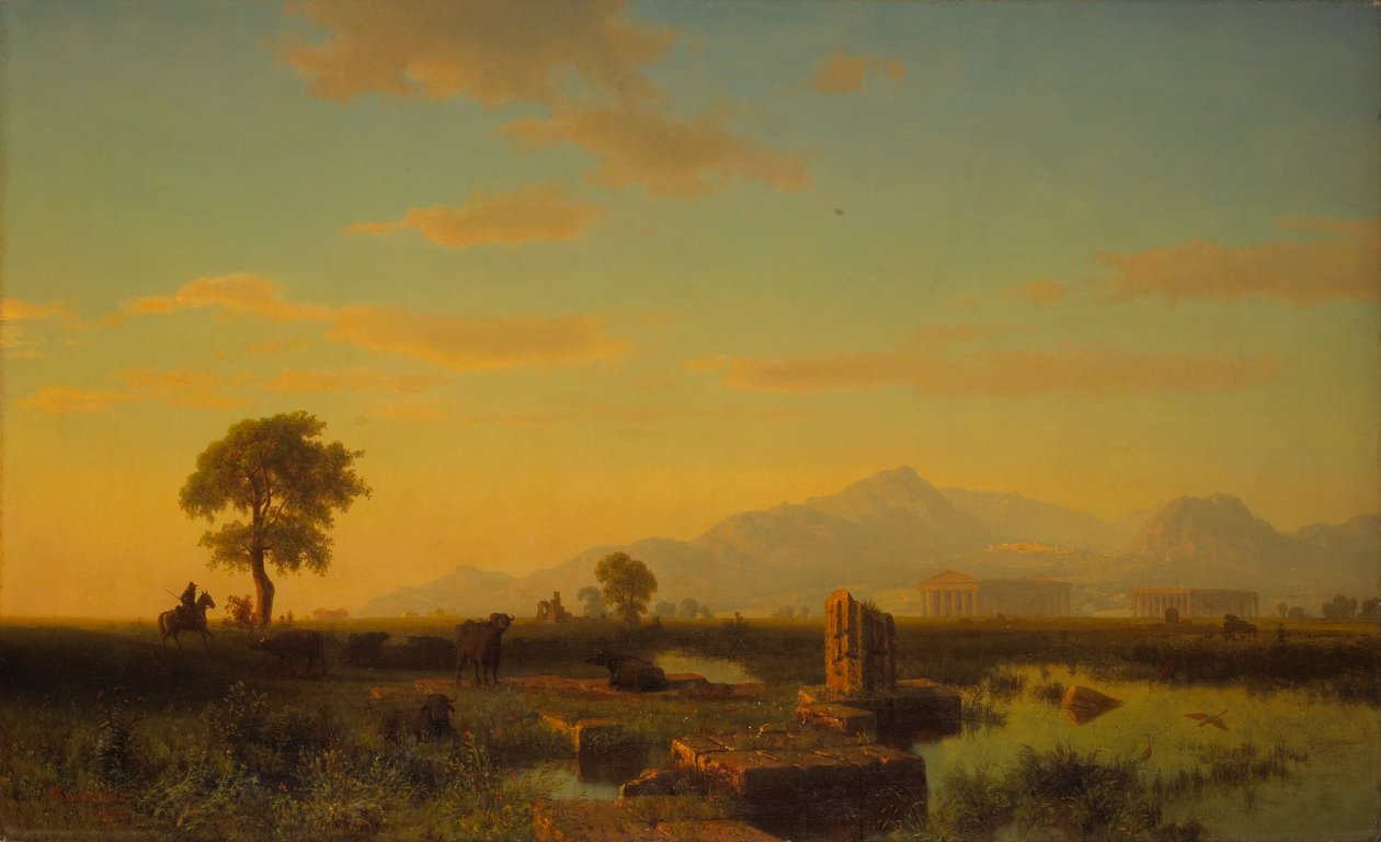 Ruinene av Paestum, 1858 av Albert Bierstadt