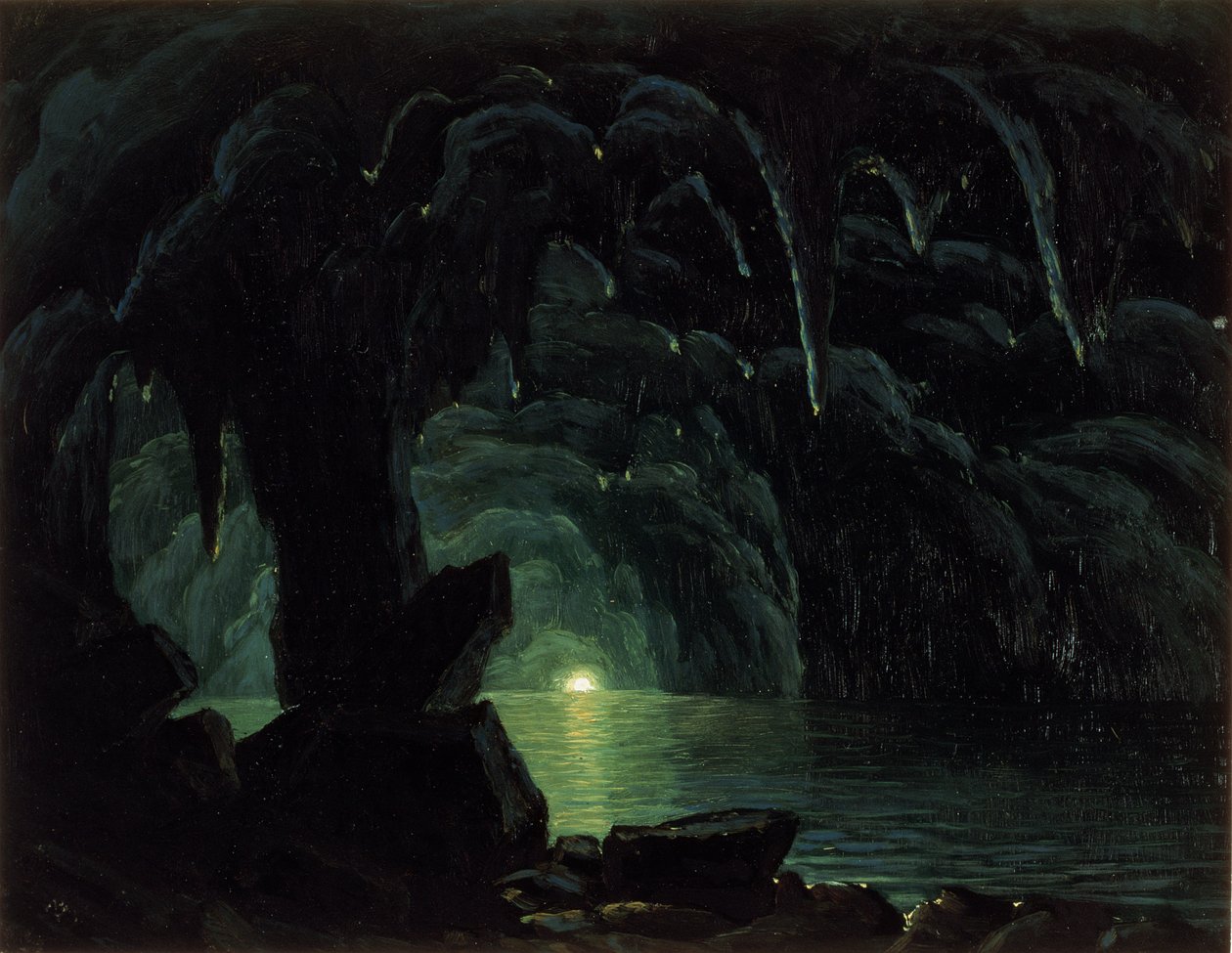 Den blå grotten, Capri (olje på papp) av Albert Bierstadt