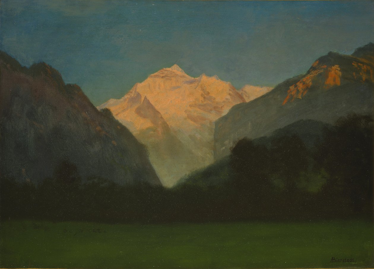 Utsikt over Glacier Park eller Sunset on Peak av Albert Bierstadt