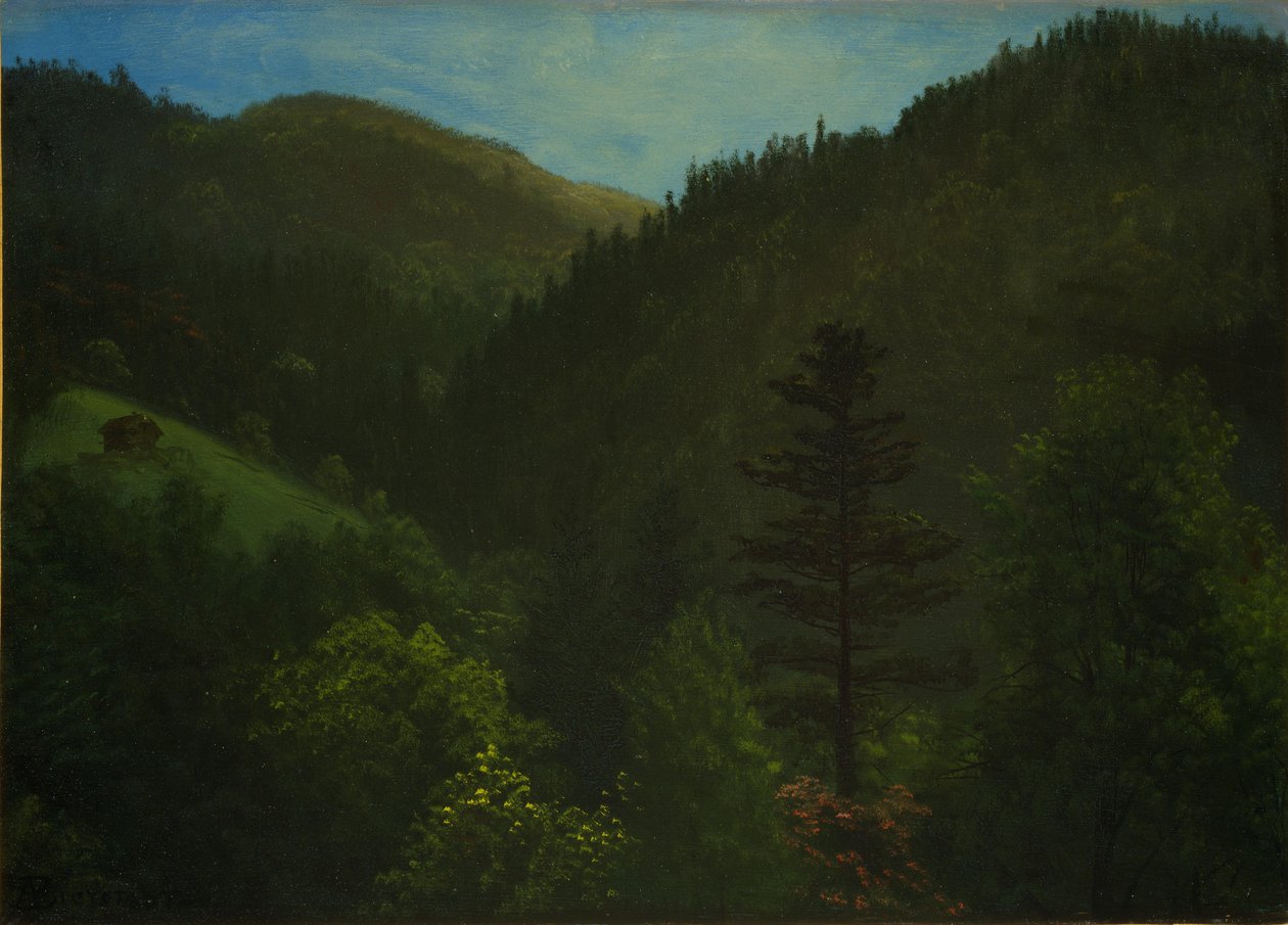 Skogkledd landskap av Albert Bierstadt