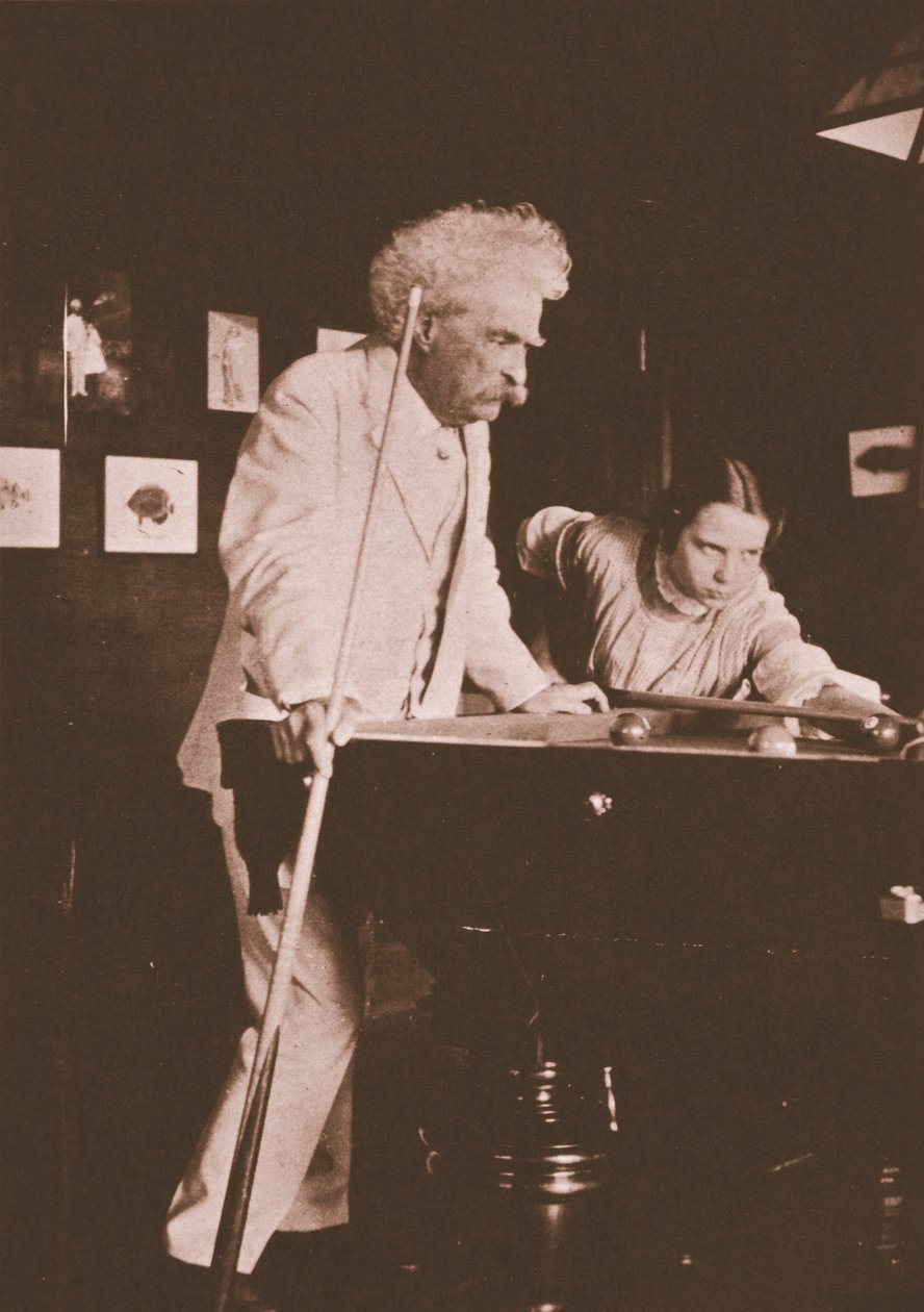 Mark Twain spiller biljard med datteren til biografen hans Albert Bigelow Paine (sepia-bilde) av Albert Bigelow Paine