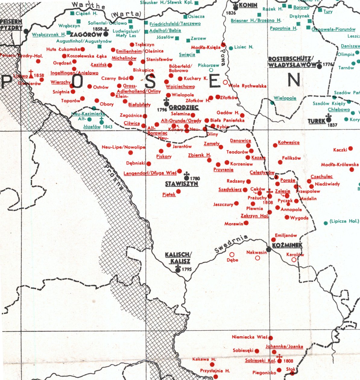 bosetninger i 1938 mellom Kalisch, Władysławów og Turek i 1938 av Albert Breyer