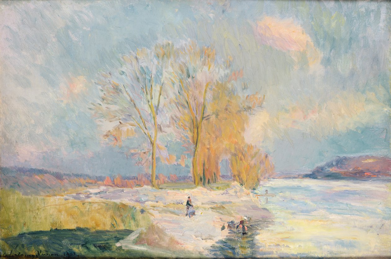 Banks of the Seine og Vernon om vinteren, 1901 av Albert Charles Lebourg
