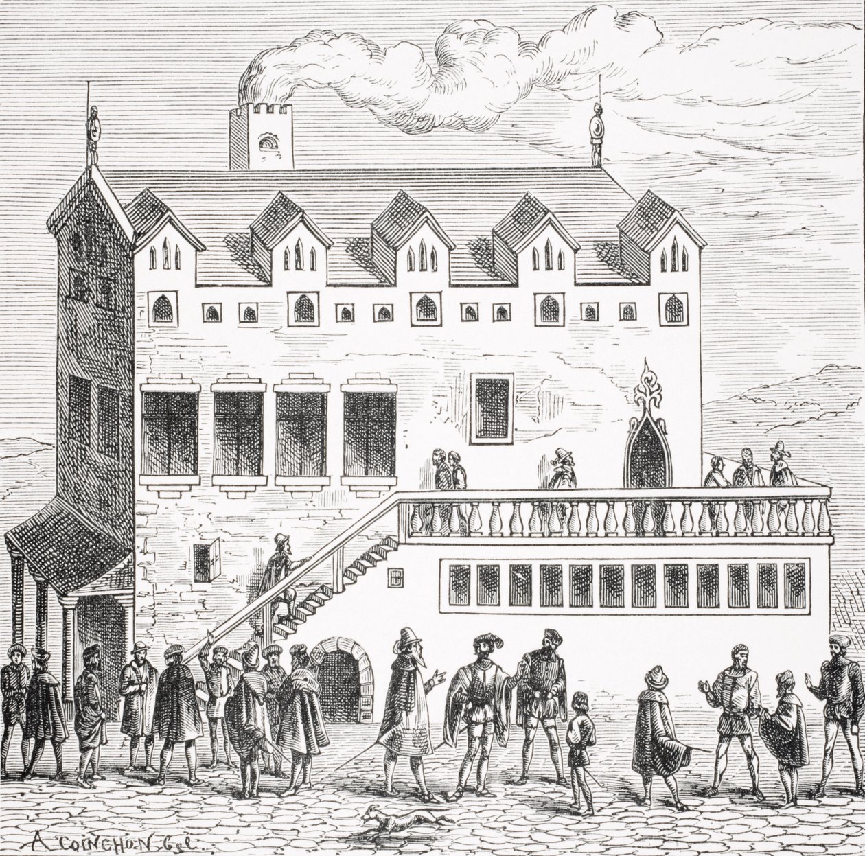 Hotel of the Chamber of Accounts in the Courtyard of the Palace in Paris, etter et tresnitt i 