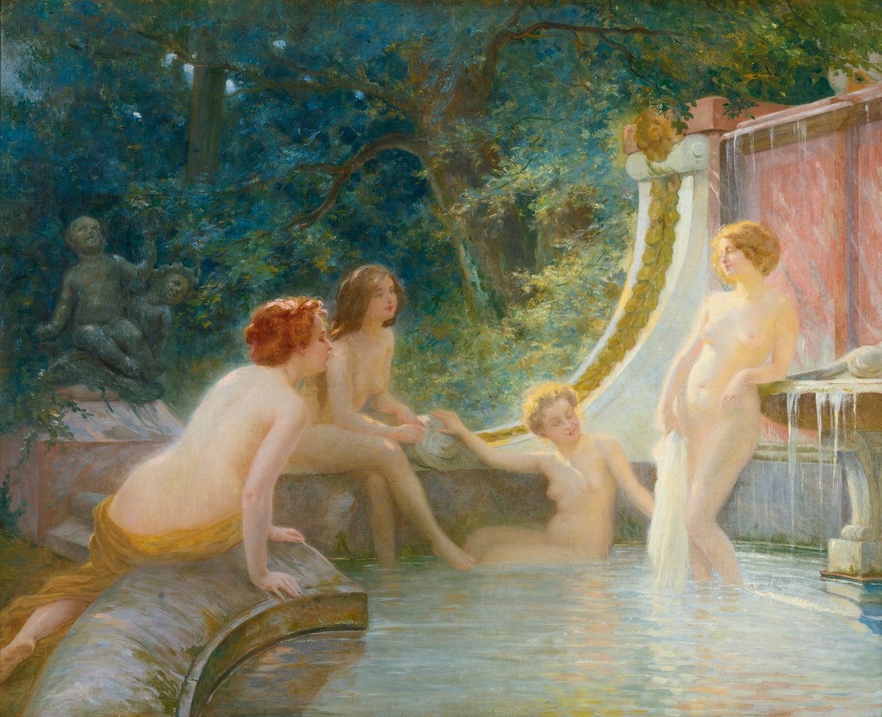 Unge badegjester i en fontene av Albert Auguste Fourie