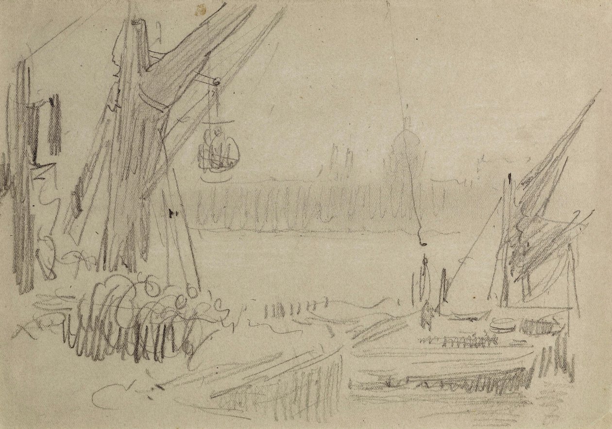 På Themsen, ca. 1890 av Albert Goodwin