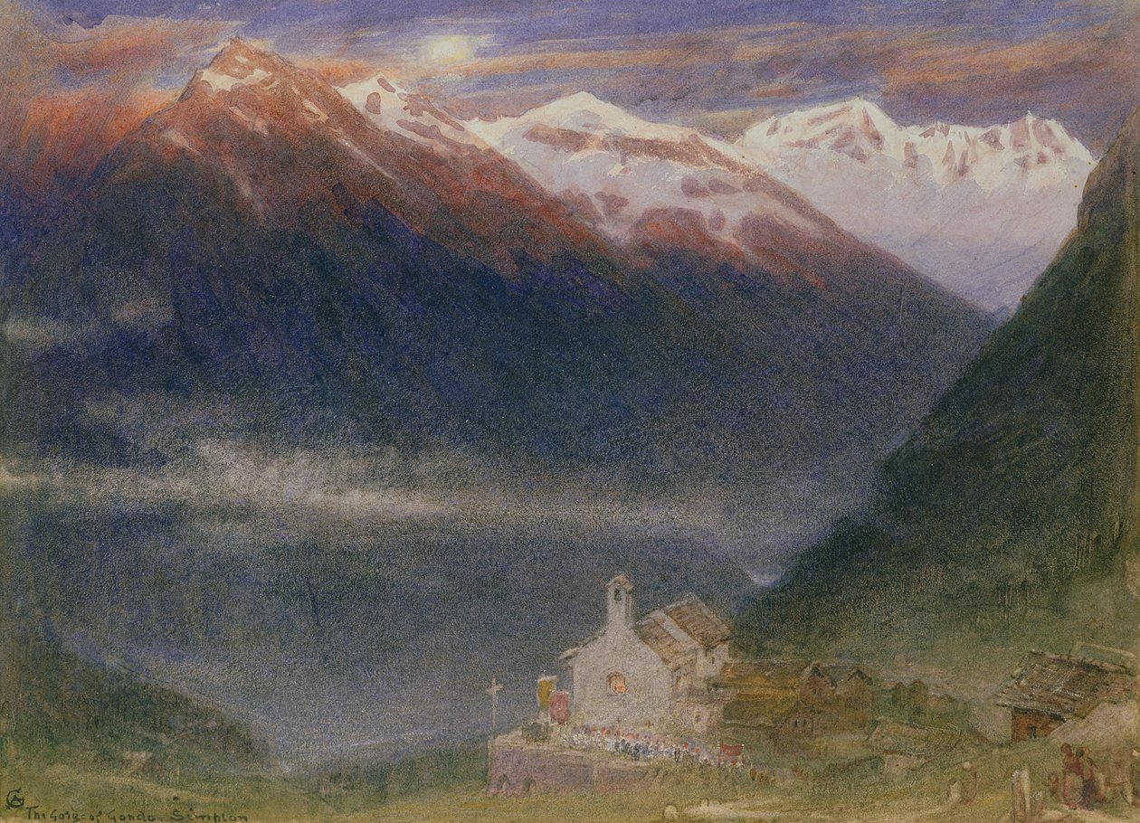 The Gorge of Gondo, Simplon (wc og kroppsfarge på papir) av Albert Goodwin